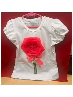 Tutu & Lulu Youth Girl's Size 4-5Y Short Sleeve Pullover Top with Rose Accent